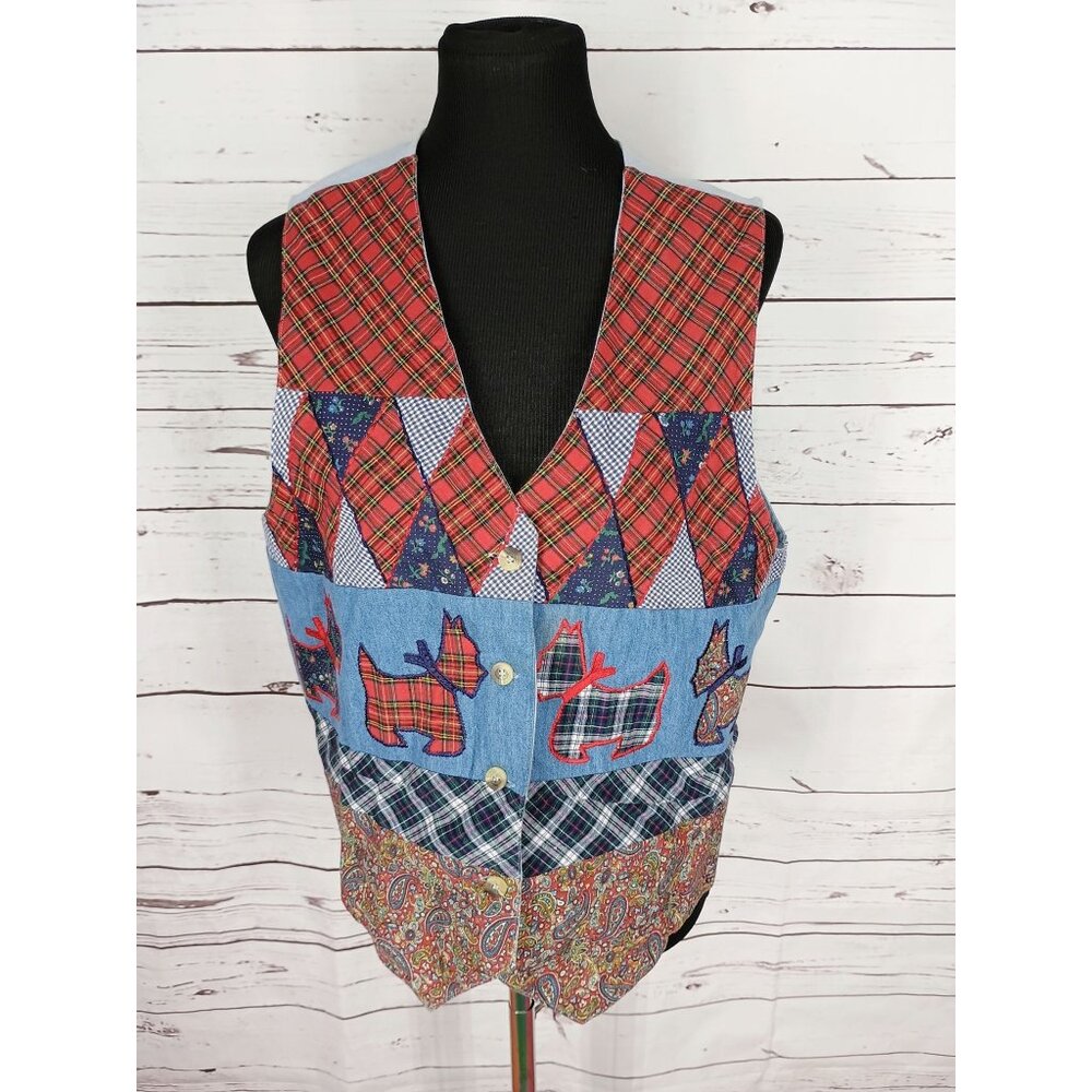 1990s Casey & Max Patchwork Denim Schnauzer Plaid… - image 7